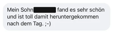 Nachricht an Isabell: Mein Sohn fand es sehr schön und ist toll damit heruntergekommen nach dem Tag.
